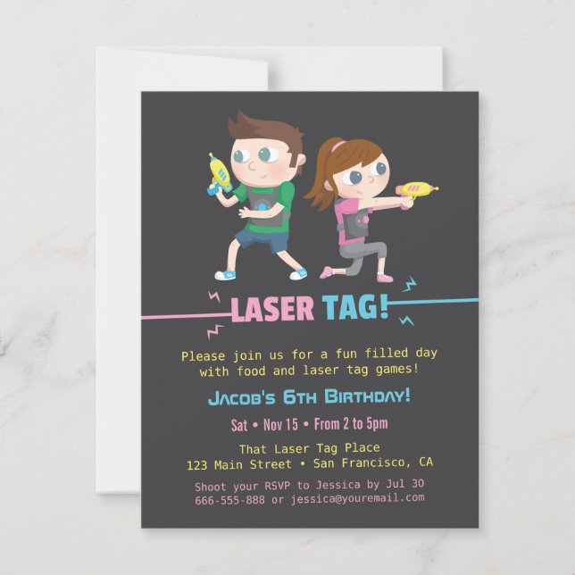 Laser Tag Game Kids Birthday Party Invitations (Front)