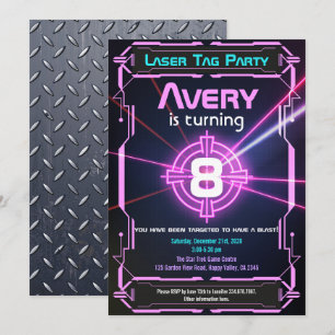 Laser Tag Girl Birthday Party Invitation Neon Pink
