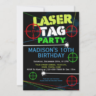 Laser tag glow party birthday invitation