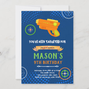 Laser tag gun birthday invitation