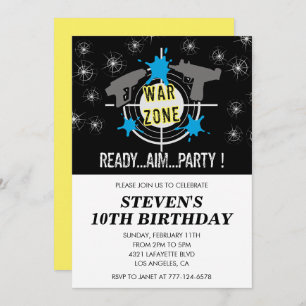 Laser tag invitations d'anniversaire pistolet noir