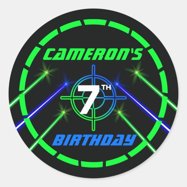 Laser Tag Neon Birthday Party Stickers (Front)