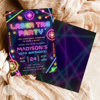 Laser Tag Neon Glow Arcade Party Girl Birthday Invitation