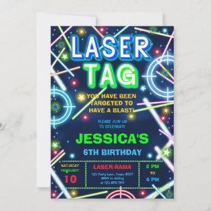 Laser Tag Neon Glow Birthday Party Invitation