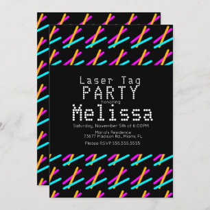 Laser Tag Neon Glow In The Dark Lights Party Girl Invitation