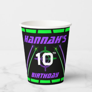 Laser Tag Neon Green and Blue Beams Birthday Paper Paper Cups