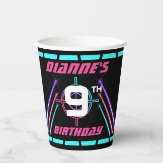 Laser Tag Neon Pink Birthday Party Paper Cups