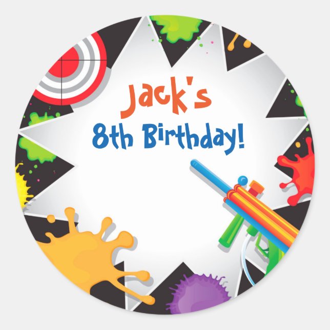 Laser Tag Paint Ball Birthday Favour Stickers (Front)