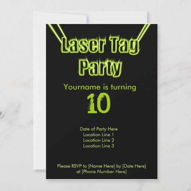 Laser Tag Party Green Invitation (Front)