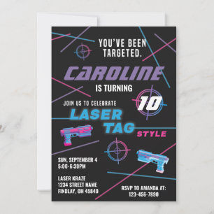 Laser Tag Pink Purple Blue Birthday Party Invitation
