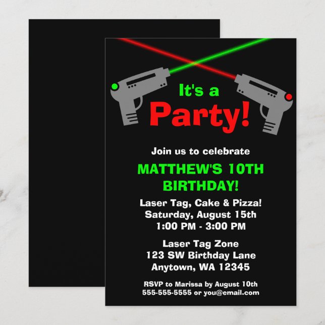 Laser Tag Red Green Birthday Party Invitations (Front/Back)