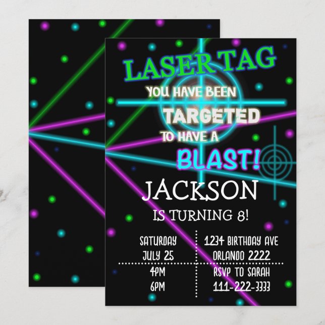 Laser Tag Targeted Birthday Invitation (Front/Back)