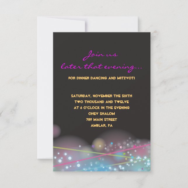 LASERS GLOW Bat Mitzvah Party Reception Card (Front)