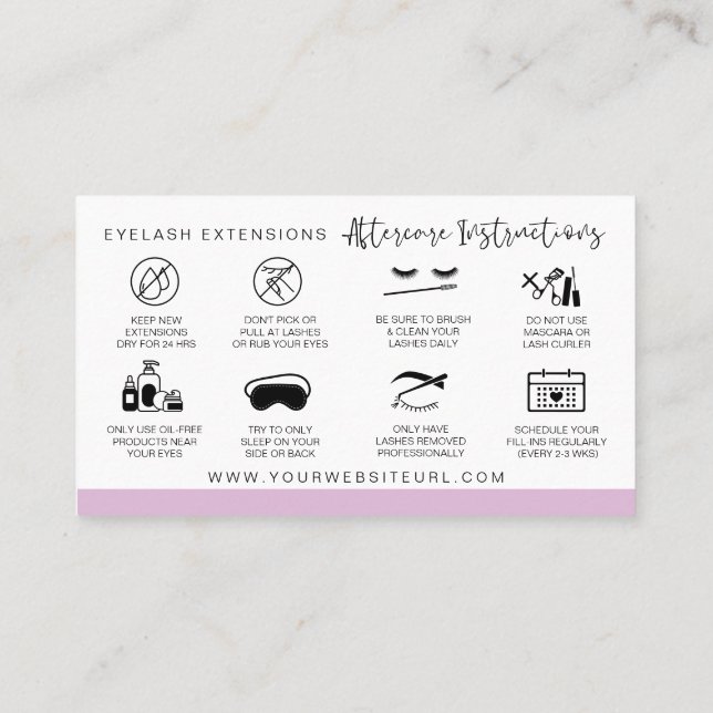 Lash Aftercare Instructions Add Your Logo Modern   Business Card (Back)