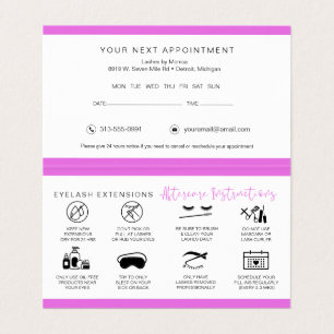 Lash Aftercare Instructions & Appointment Reminder Business Card