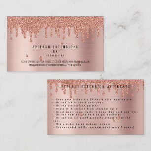 Lash Aftercare Instructions Rose Pink Gold Glitter Business Card