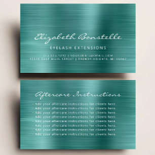 Lash Aftercare Instructions Teal Green Metallic Business Card