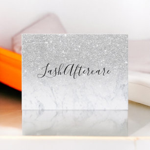lash aftercare marble silver glitter business card