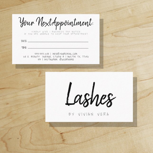 Lash Appointment Card Modern Minimalist Aftercare ("Everyday is abundantly beautiful." 
Sincerely Best Wishes from Lucky Design World)