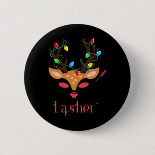 Lash Artist Christmas Lights Reindeer Aesthetician 2 Inch Round Button