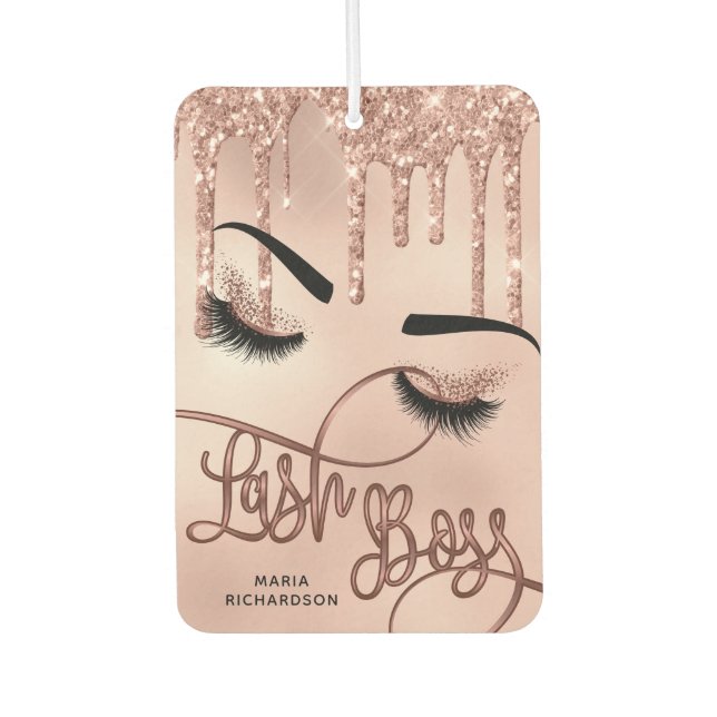 lash boss makeup artist girly glitter rose gold air freshener (Front)