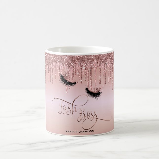 Lash Boss Makeup Eyebrow Eyes Lashes Dripping Gold Coffee Mug (Center)