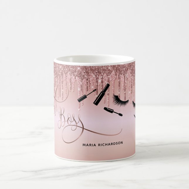 Lash Boss Makeup Eyebrow Eyes Lashes Dripping Gold Coffee Mug (Center)