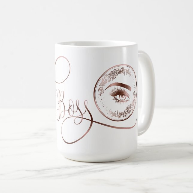 Lash Boss Makeup Eyebrow Lashes Rose Gold Floral Coffee Mug (Front Right)