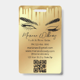 lash & brow artist qr code gold dripping business  badge