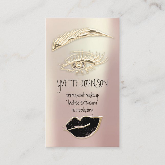 Lash Brow Permanent Makeup QRCode Gold Black Lips Business Card (Front)