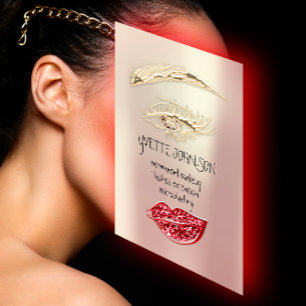 Lash Brow Permanent Makeup QRCode Gold Rose Red Business Card