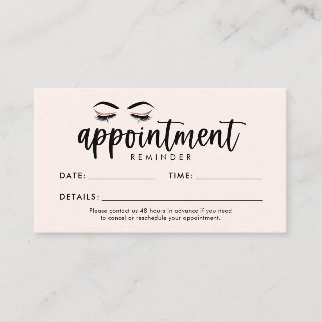 Lash, Brows, Makeup Appointment Reminder Card (Front)