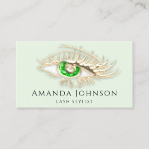 Lash Brows Makeup Logo Green Eye Qr Code Gold Business Card