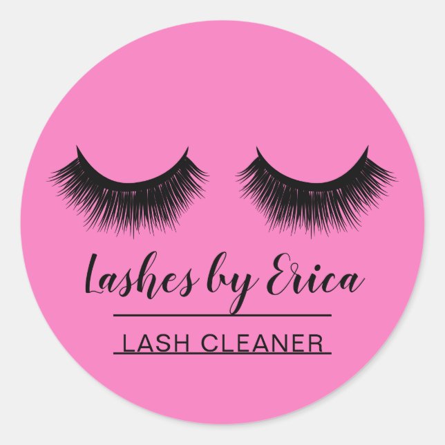 Lash Cleaner Cute Black & Pink Eyelash Extensions  Classic Round Sticker (Front)