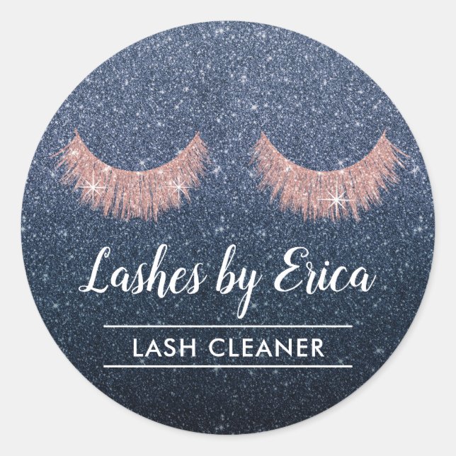 Lash Cleaner Eyelash Extensions Navy Blue Glitter Classic Round Sticker (Front)