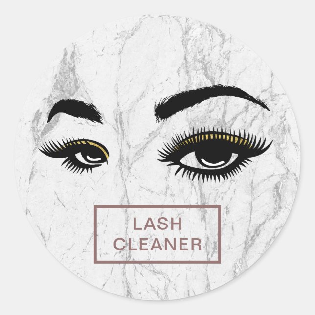 Lash Cleaner Modern White Marble Classic Round Sticker (Front)