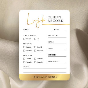 Lash Client Record Form White & Gold Lashes Salon Business Card