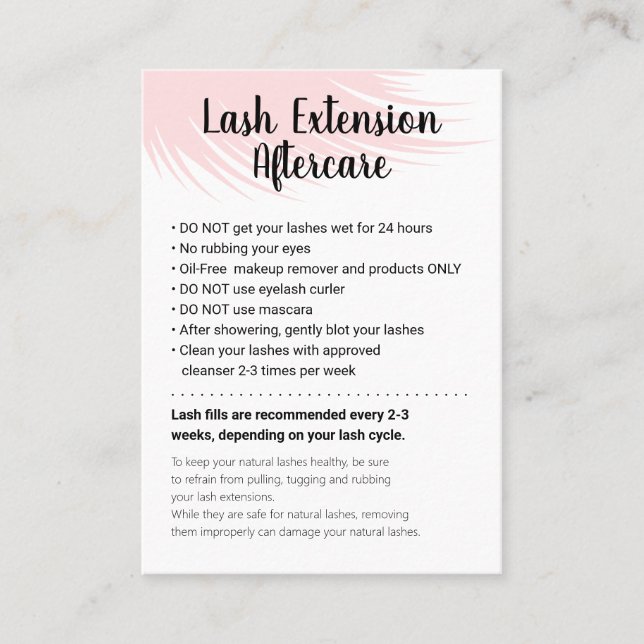 Lash extension aftercare instructions appointment (Front)
