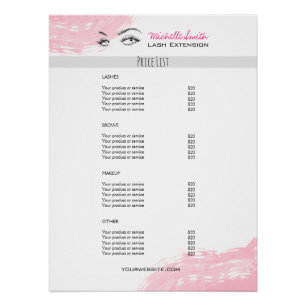 Lash extension Minimalist Lash Services Price List Poster