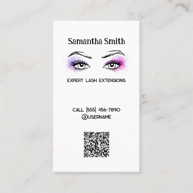 Lash Extension Simple Custom QR Business Card (Front)