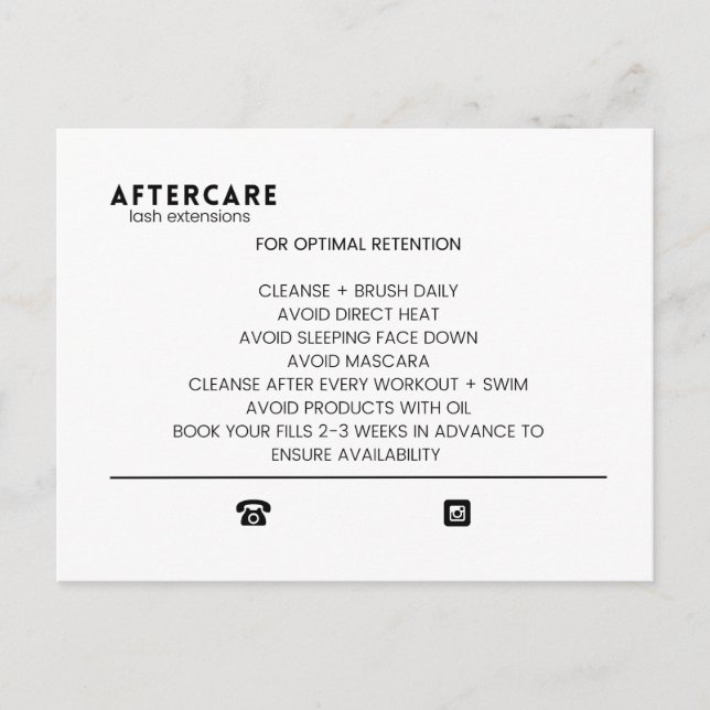 Lash Extensions Aftercare Card (Front)