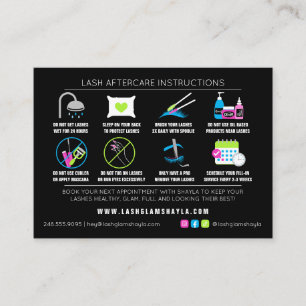 Lash Extensions Aftercare Instructions - Bold Neon Business Card