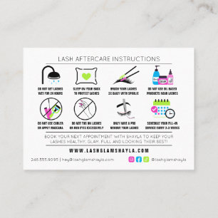 Lash Extensions Aftercare Instructions - Bold Neon Business Card
