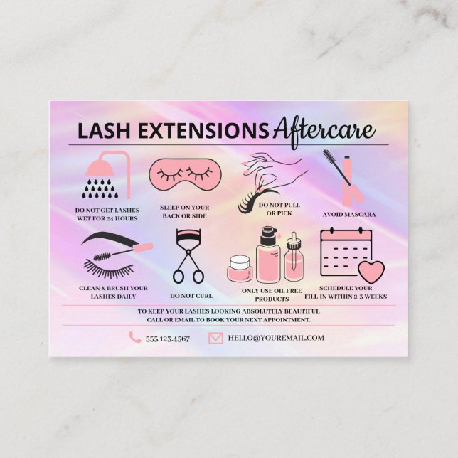 Lash Extensions Aftercare Instructions Business Ca Business Card (Back)