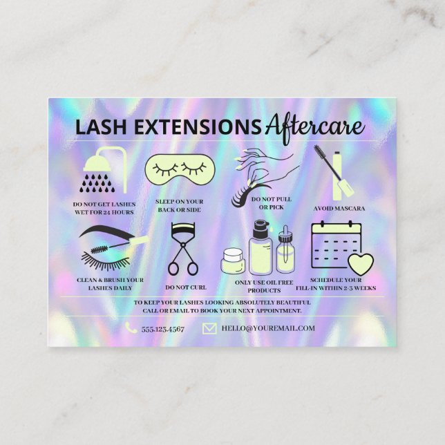 Lash Extensions Aftercare Instructions Business Ca Business Card (Back)