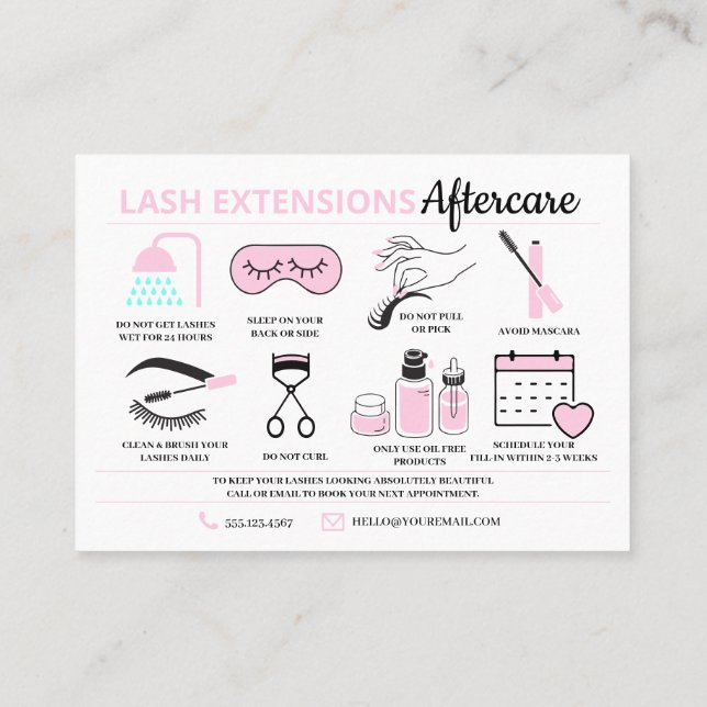 Lash Extensions Aftercare Instructions Business Card (Back)