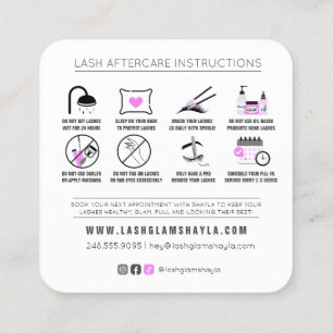 Lash Extensions Aftercare Instructions Fuchsia Squ Square Business Card