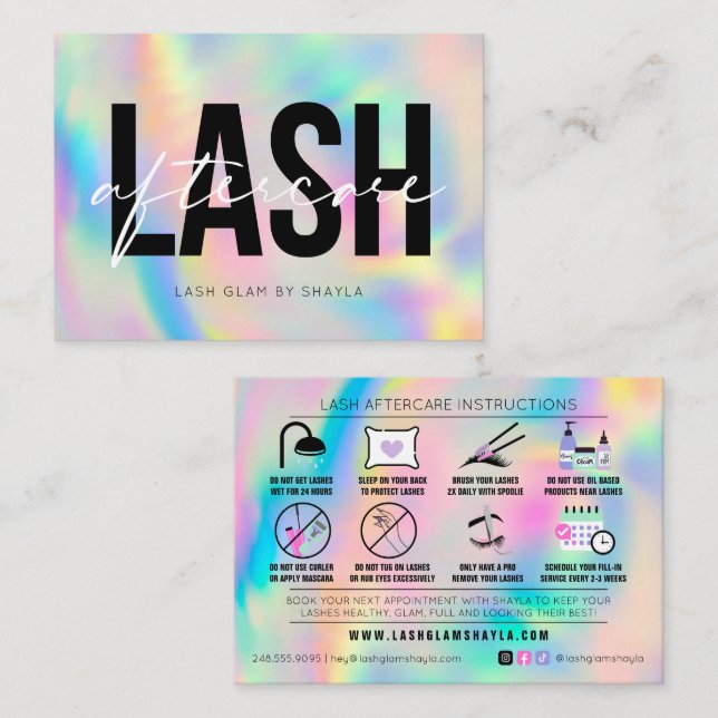 Lash Extensions Aftercare Instructions Rainbow Bus Business Card (Front/Back)