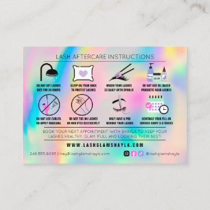 Lash Extensions Aftercare Instructions Rainbow Business Card