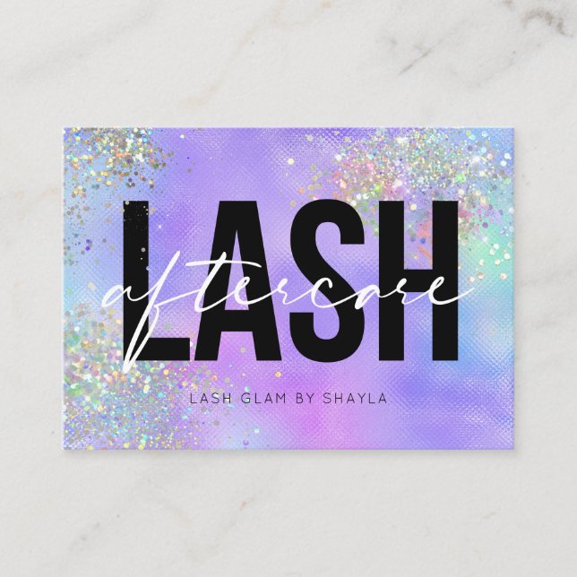 Lash Extensions Holographic Aftercare Instructions Business Card (Front)